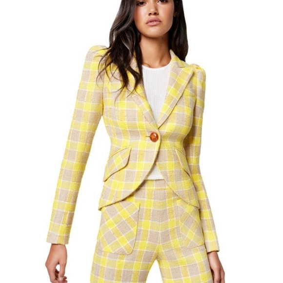 NWT Smythe Pouf Sleeve Yellow Check Blazer Sizes 4 & 6 Retail $895 - Picture 4 of 10